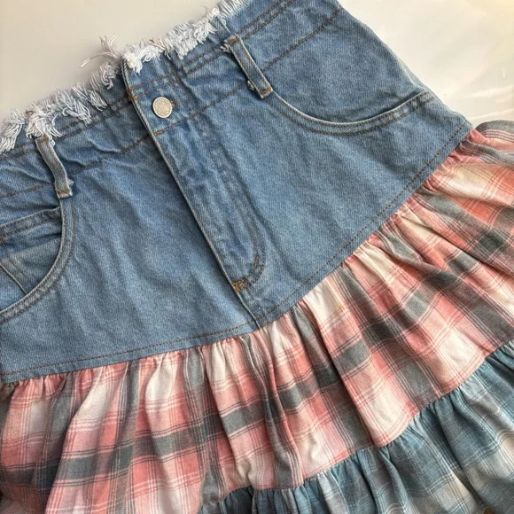 Vintage 90s California Concepts Jean Short Skirt Plaid Sz 7 Made In USA Western - Picture 4 of 13